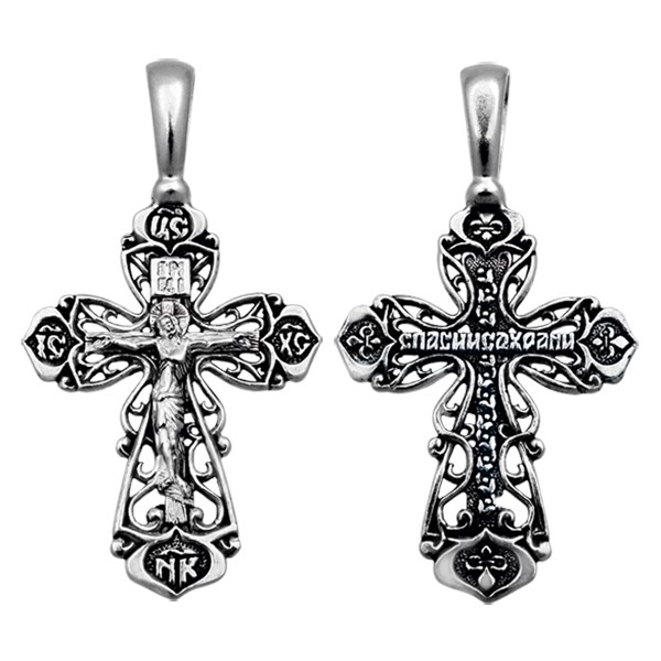 Крест серебряный Ag 925, коллекция Санкт-Петербург, с молитвой Спаси и сохрани, Чернение (оксидирование), 2,47 гр. КРС0224748