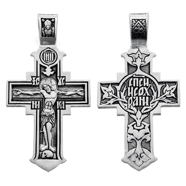 Крест серебряный Ag 925, коллекция Санкт-Петербург, с молитвой Спаси и сохрани, Чернение (оксидирование), 10,42 гр. КРС0224791