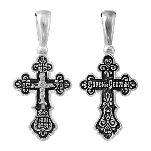 Крест серебряный Ag 925, коллекция Санкт-Петербург, с молитвой Спаси и сохрани, Чернение (оксидирование), 2,34 гр. КРС0224799
