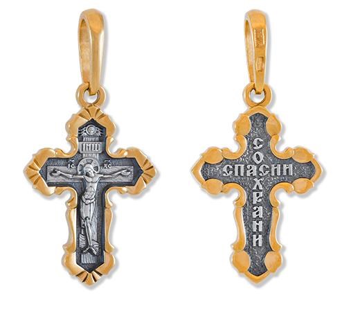 Крест позолоченный Ag 925/Au 585, коллекция Липецк, Позолота желтая 999*, 2,91 гр. КРС0224892