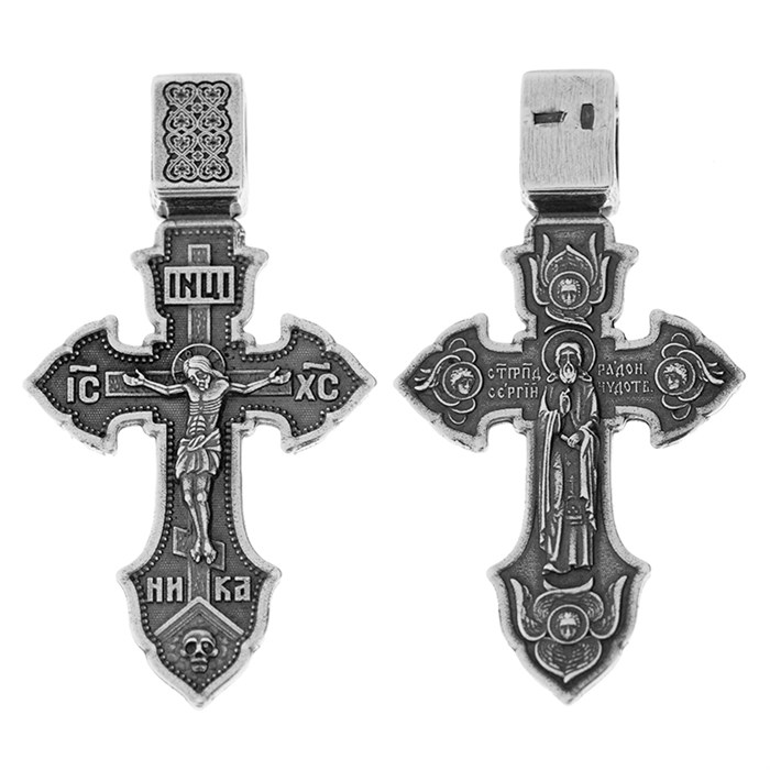 Крест серебряный Ag 925, коллекция Липецк, лик Сергий Радонежский Св., Чернение (оксидирование), 6,84 гр. КРС0224919