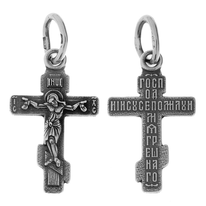 Крест серебряный Ag 925, коллекция Липецк, с молитвой Господи, помилуй мя грешного, Чернение (оксидирование), 1,77 гр. КРС0224925