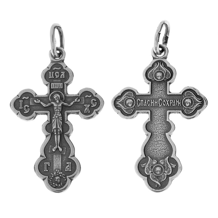 Крест серебряный Ag 925, коллекция Липецк, с молитвой Спаси и сохрани, Чернение (оксидирование), 3,48 гр. КРС0224926