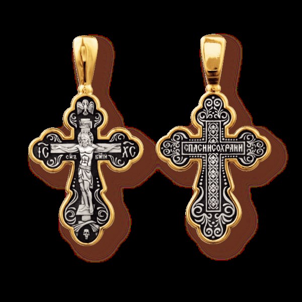 Крест позолоченный Ag 925/Au 585, коллекция Санкт-Петербург, с молитвой Спаси и сохрани, Позолота желтая 999*, Чернение (оксидирование), 4,37 гр. КРС02241132