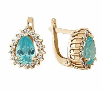 Серьги серебряные позолоченные (красн.) с фианитами 4.7 гр. 228915