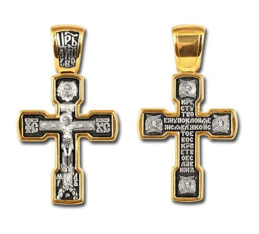 Крест позолоченный Ag 925/Au 585, коллекция Санкт-Петербург, с молитвой Кресту твоему поклоняемся, Владыко, Позолота желтая 999*, Чернение (оксидирование), 6,68 гр. КРС02241153