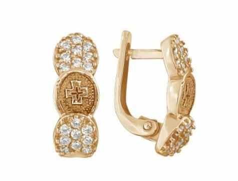 Серьги серебряные позолоченные (красн.) с фианитами 3.81 гр. 228920