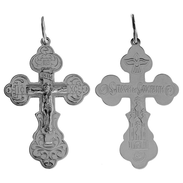 Крест серебряный Ag 925, коллекция Иваново, с молитвой Спаси и сохрани, Родий, 3,1 гр. КРС02241266