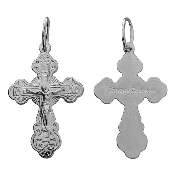 Крест серебряный Ag 925, коллекция Иваново, с молитвой Спаси и сохрани, Родий, 1,71 гр. КРС02241285