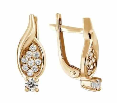 Серьги серебряные позолоченные (красн.) с фианитами 3.8 гр. 228923