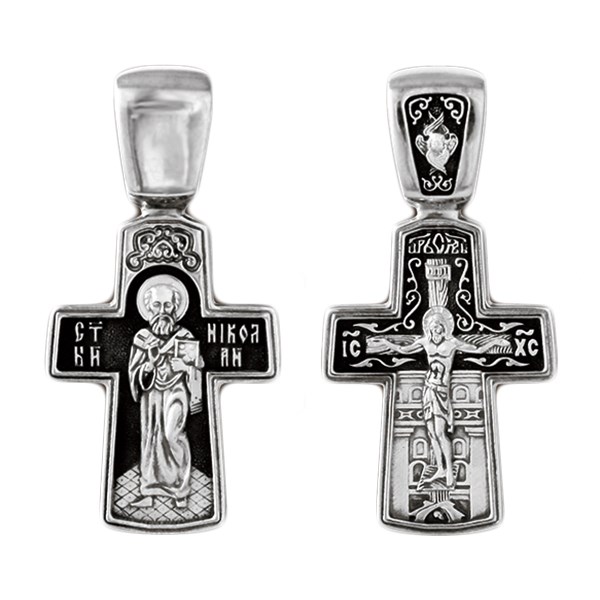 Крест серебряный Ag 925, коллекция Санкт-Петербург, лик Николай Чудотворец, Чернение (оксидирование), 4,28 гр. КРС02241384