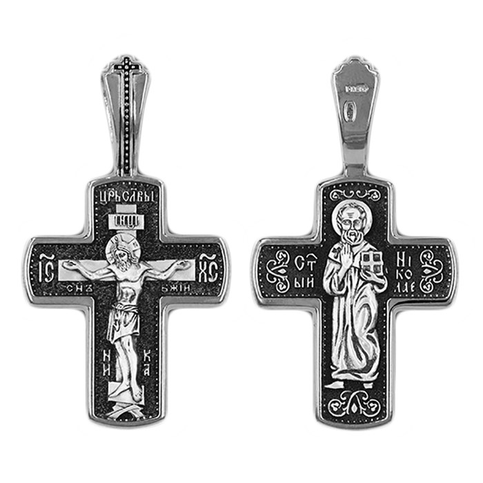 Крест серебряный Ag 925, коллекция Санкт-Петербург, лик Николай Чудотворец, Чернение (оксидирование), 6,61 гр. КРС02241386
