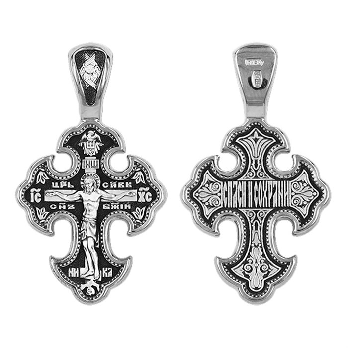 Крест серебряный Ag 925, коллекция Санкт-Петербург, с молитвой Спаси и сохрани, Чернение (оксидирование), 4,3 гр. КРС02241396