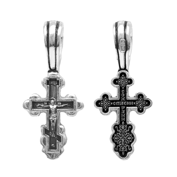 Крест серебряный Ag 925, коллекция Санкт-Петербург, с молитвой Спаси и сохрани, Чернение (оксидирование), 1,39 гр. КРС02241406