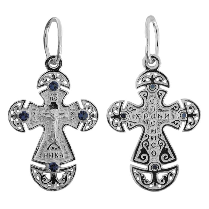 Крест серебряный Ag 925, коллекция Спаси и сохрани, вставка Фианит, с молитвой Спаси и сохрани, 1,67 гр. КРС02241453