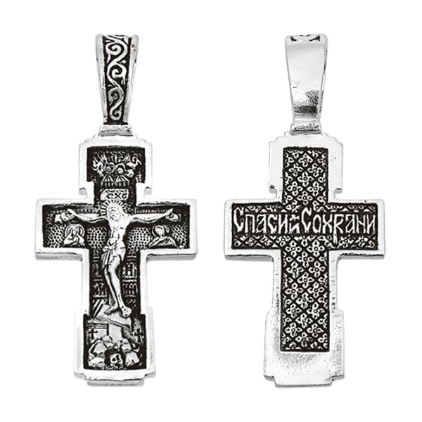 Крест серебряный Ag 925, коллекция Санкт-Петербург, с молитвой Спаси и сохрани, Чернение (оксидирование), 2,39 гр. КРС02241462