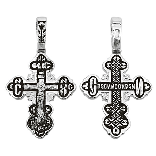 Крест серебряный Ag 925, коллекция Санкт-Петербург, с молитвой Спаси и сохрани, Чернение (оксидирование), 1,65 гр. КРС02241464
