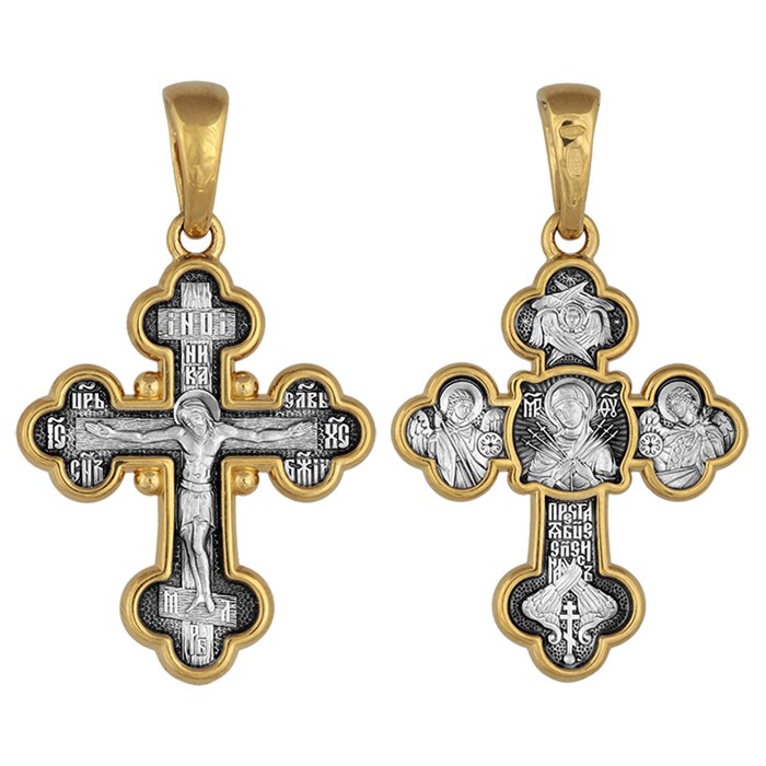 Крест позолоченный Ag 925/Au 585, коллекция Акимов, лик Семистрельная БМ, Позолота желтая 999*, Чернение (оксидирование), 4,06 гр. КРС02241693