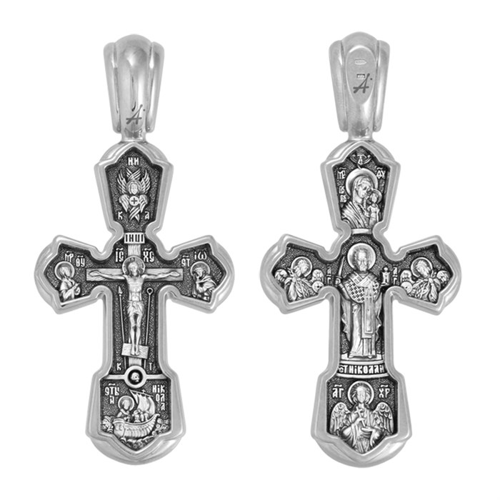 Крест серебряный Ag 925, коллекция Акимов, лик Казанская БМ, Николай Чудотворец, Чернение (оксидирование), 17,49 гр. КРС02241726