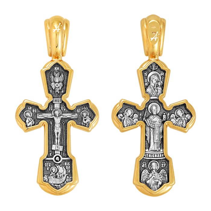 Крест позолоченный Ag 925/Au 585, коллекция Акимов, Позолота желтая 999*, Чернение (оксидирование), 16,4 гр. КРС02241727