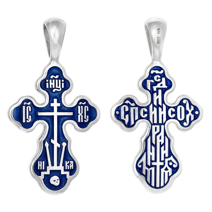 Крест серебряный Ag 925, коллекция Акимов, с молитвой Господи, спаси и сохрани, c эмалью, 2,49 гр. КРС02241743