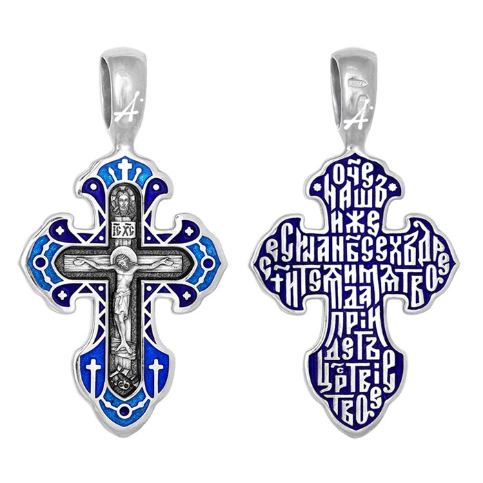 Крест серебряный Ag 925, коллекция Акимов, с молитвой Отче наш..., лик Спас Нерукотворный, c эмалью, 3,49 гр. КРС02241745