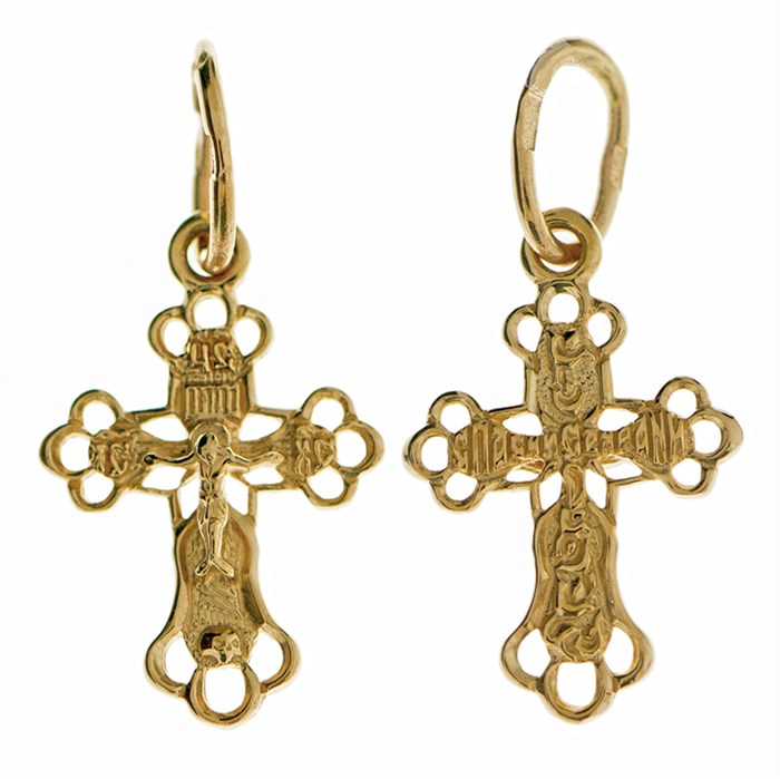 Крест золотой Au 585, коллекция Золотая филигрань, с молитвой Спаси и сохрани, 0,91 гр. КРС02241763