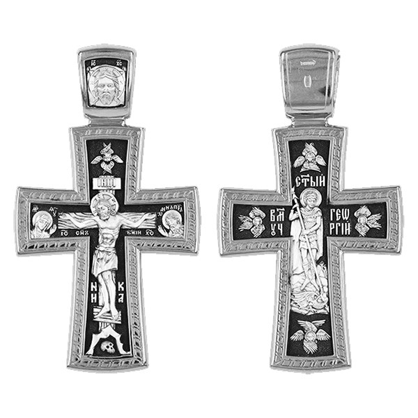 Крест серебряный Ag 925, коллекция Санкт-Петербург, лик Георгий Побед. Св., Чернение (оксидирование), 15,3 гр. КРС02241766