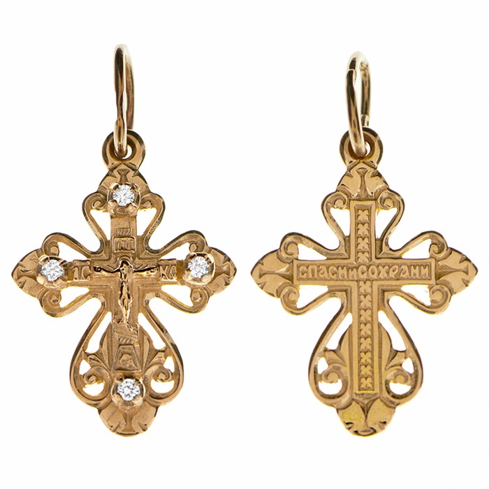 Крест золотой Au 585, коллекция Золотая филигрань, вставка Фианит, с молитвой Спаси и сохрани, 1,96 гр. КРС02241768