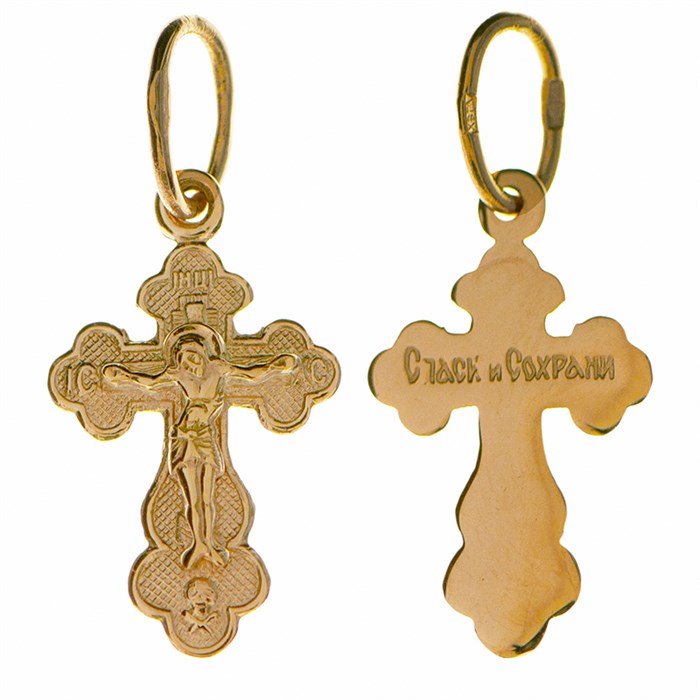 Крест золотой Au 585, коллекция Золотая филигрань, с молитвой Спаси и сохрани, 1,01 гр. КРС02241862