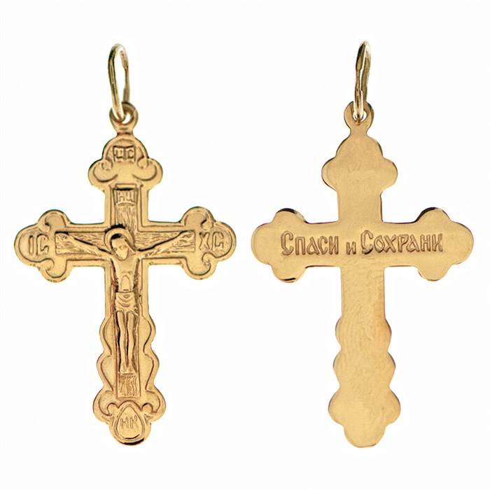 Крест золотой Au 585, коллекция Золотая филигрань, с молитвой Спаси и сохрани, 2,17 гр. КРС02241875
