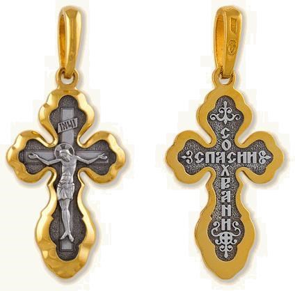 Крест позолоченный Ag 925/Au 585, коллекция Липецк, Позолота желтая 999*, 2,95 гр. КРС02241913