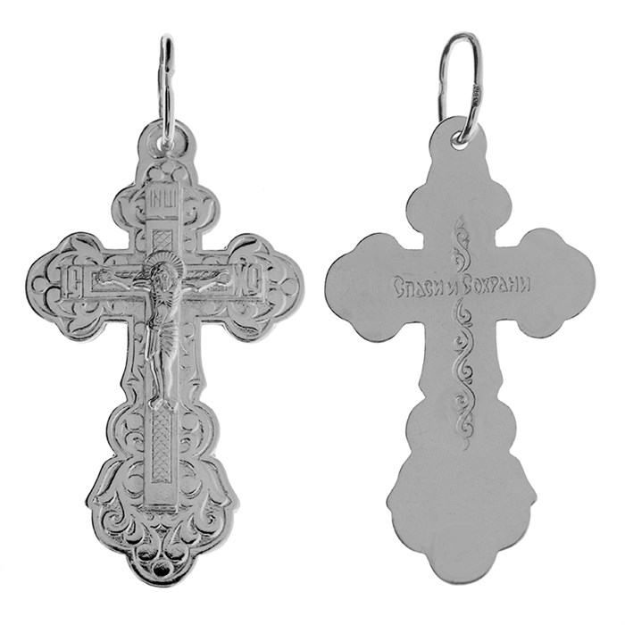 Крест серебряный Ag 925, коллекция Иваново, с молитвой Спаси и сохрани, Платина, 3,64 гр. КРС02242032