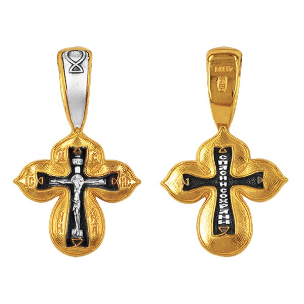 Крест позолоченный Ag 925/Au 585, коллекция Санкт-Петербург, с молитвой Спаси и сохрани, Позолота желтая 999*, Чернение (оксидирование), 2,26 гр. КРС02242036
