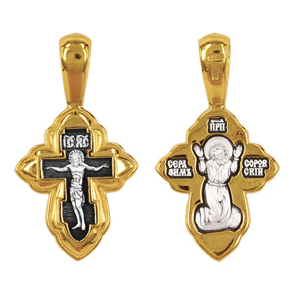 Крест позолоченный Ag 925/Au 585, коллекция Санкт-Петербург, лик Серафим Саровский Св., Позолота желтая 999*, Чернение (оксидирование), 2,75 гр. КРС02242037
