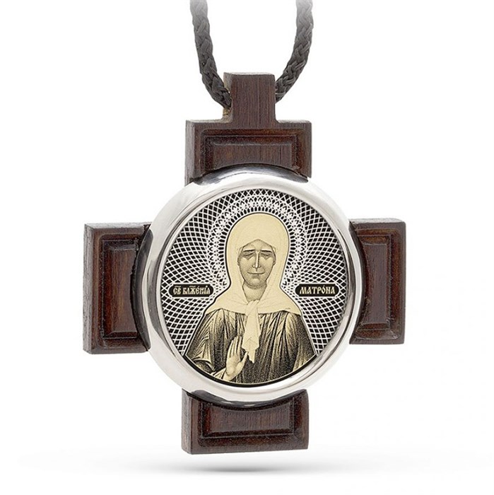 Крест серебряный Ag 925, коллекция Обсидиан, лик Матрона Св., 1 гр. КРС02242048 - фото 88596
