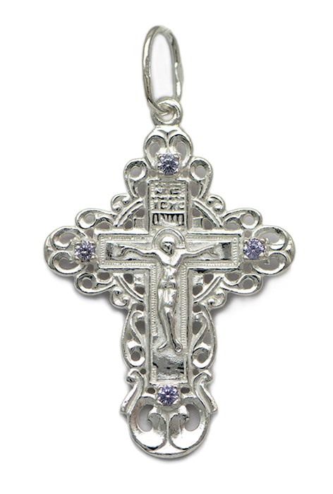 Крест серебряный Ag 925, коллекция Светоч, вставка Фианит, с молитвой Спаси и сохрани, лик Покров Пресвятой Богородицы, 3,49 гр. КРС02242059