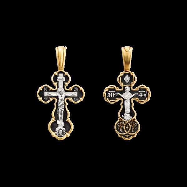 Крест позолоченный Ag 925/Au 585, коллекция Санкт-Петербург, с молитвой Без молитвы, лик Покров Пресвятой Богородицы, Позолота желтая 999*, Чернение (оксидирование), 3,13 гр. КРС02242061