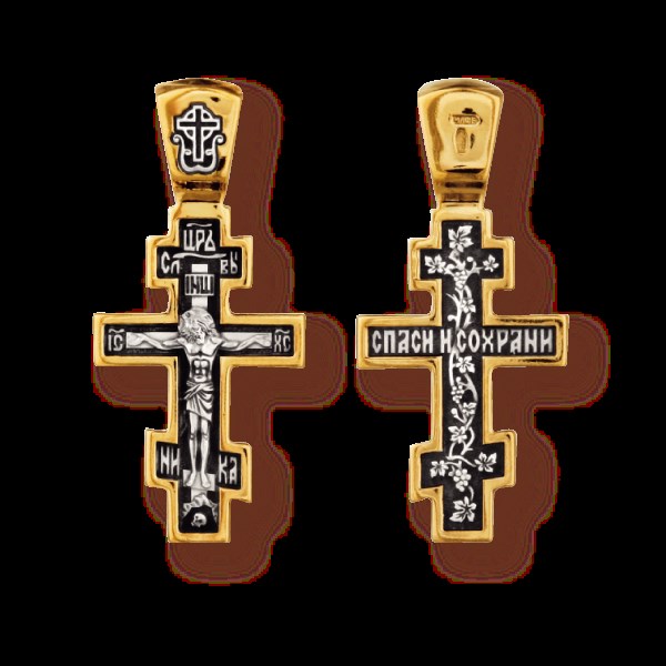 Крест позолоченный Ag 925/Au 585, коллекция Санкт-Петербург, с молитвой Спаси и сохрани, Позолота желтая 999*, Чернение (оксидирование), 4,73 гр. КРС02242064
