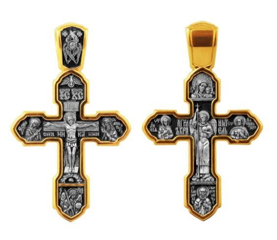Крест позолоченный Ag 925/Au 585, коллекция Санкт-Петербург, лик Ангел-Хранитель, Казанская БМ, Позолота желтая 999*, Чернение (оксидирование), 7,08 гр. КРС02242076