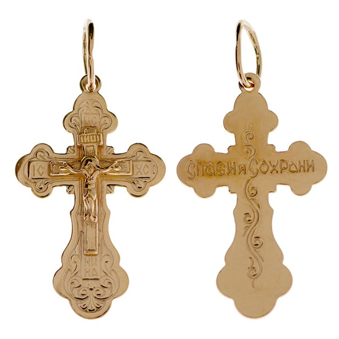 Крест позолоченный Ag 925/Au 585, коллекция Иваново, с молитвой Спаси и сохрани, Позолота красная 585*, 1,99 гр. КРС02242085