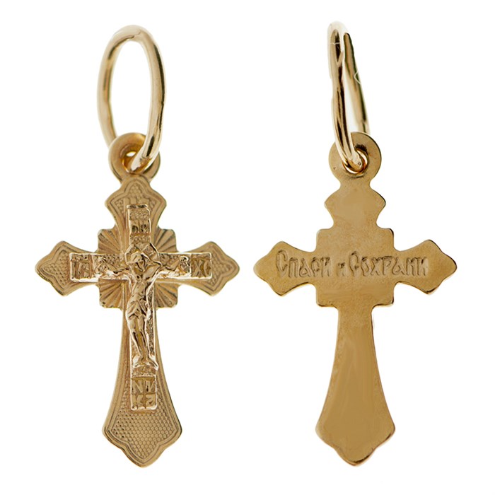 Крест позолоченный Ag 925/Au 585, коллекция Иваново, с молитвой Спаси и сохрани, Позолота красная 585*, 0,77 гр. КРС02242105