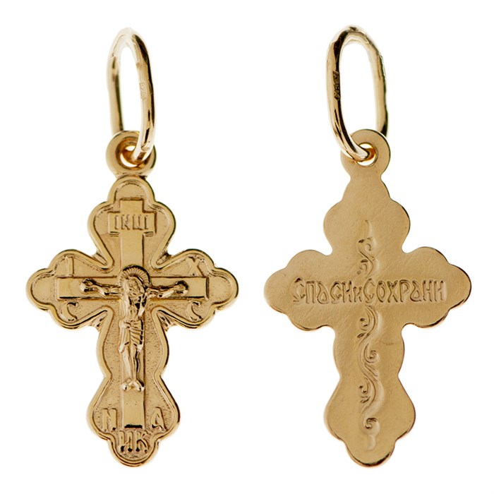 Крест позолоченный Ag 925/Au 585, коллекция Иваново, с молитвой Спаси и сохрани, Позолота красная 585*, 0,78 гр. КРС02242106