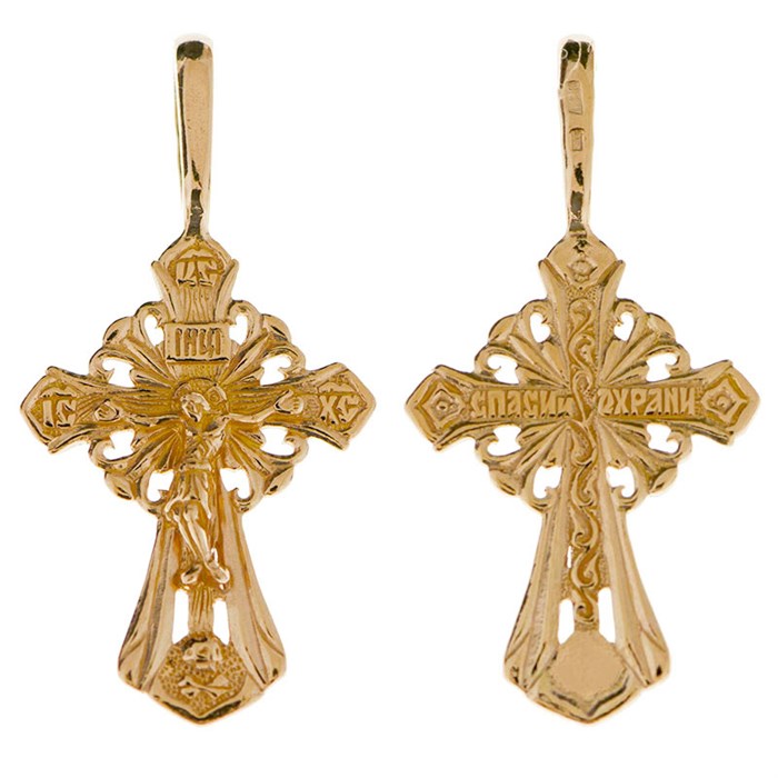 Крест позолоченный Ag 925/Au 585, коллекция Иваново, с молитвой Спаси и сохрани, Позолота красная 585*, 1,89 гр. КРС02242168