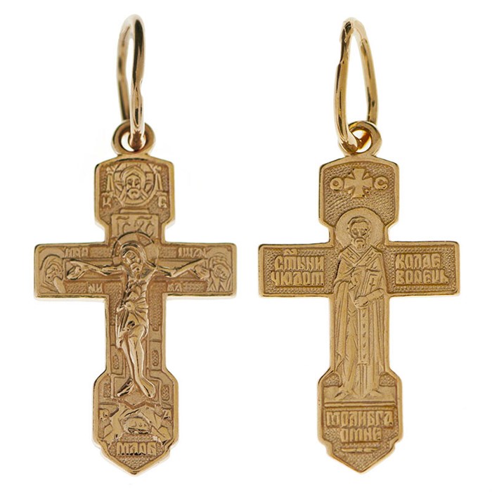 Крест позолоченный Ag 925/Au 585, коллекция Иваново, лик Николай Чудотворец, Позолота красная 585*, 1,28 гр. КРС02242171