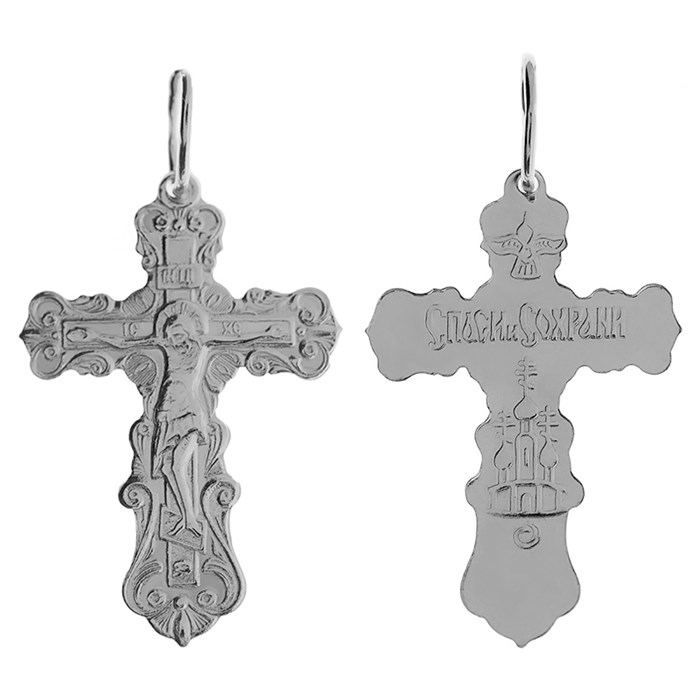 Крест серебряный Ag 925, коллекция Иваново, с молитвой Спаси и сохрани, Платина, 1,9 гр. КРС02242246