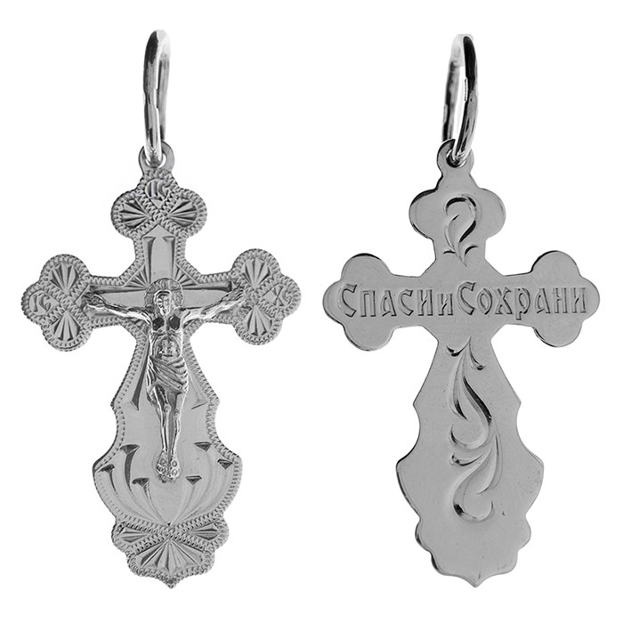 Крест серебряный Ag 925, коллекция Москва златоглавая-2, с молитвой Спаси и сохрани, Платина, 2,91 гр. КРС02242367
