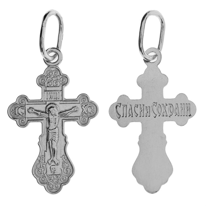 Крест серебряный Ag 925, коллекция Иваново, с молитвой Спаси и сохрани, Родий, 0,85 гр. КРС02242424