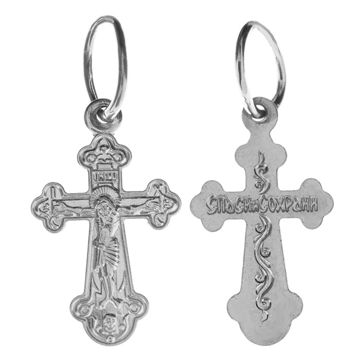 Крест серебряный Ag 925, коллекция Иваново, с молитвой Спаси и сохрани, Родий, 0,61 гр. КРС02242426