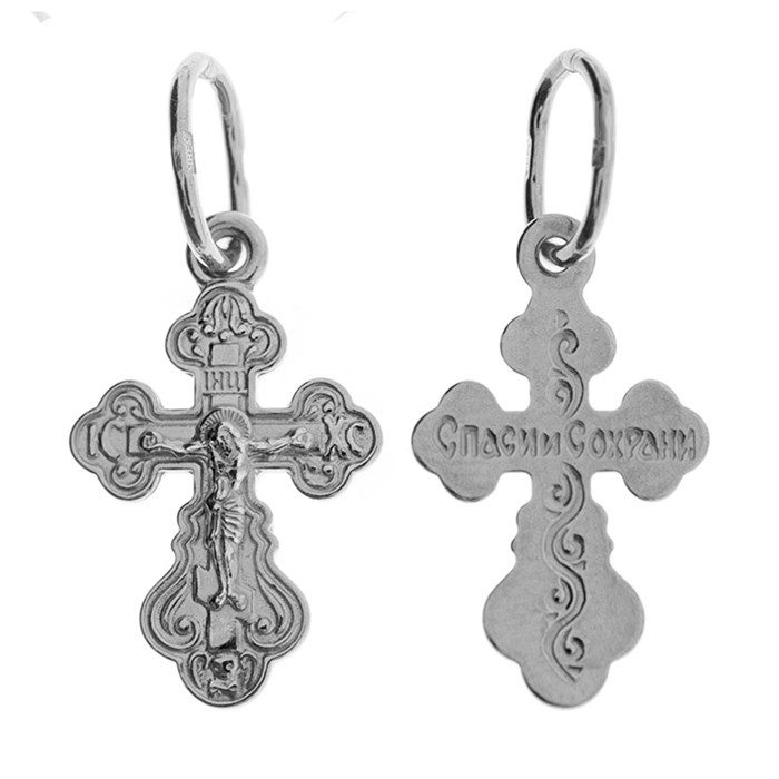 Крест серебряный Ag 925, коллекция Иваново, с молитвой Спаси и сохрани, Родий, 0,61 гр. КРС02242431